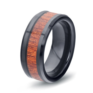 Anillo de Acero de Tungsteno de 8 mm con Incrustaciones de Madera Negra, Anillo de Boda para Hombre, Joyería de Forma Geométrica - Product Image 5