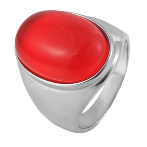 yunnique Vintage Oval Red Stone <b>Titanium</b> Steel <b>Ring</b> Unisex Gift Jewelry Bezel Setting Gold Color - Product Image 5