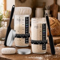 Pot de Fermentation pour Levain avec Bande de Marquage de Date, Couvercle en Verre Scellé, Grattoir, Housse en Tissu Cousue, Couvercle en Aluminium, Fabriqué en Chine, Qualité Alimentaire
