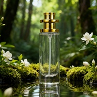Flacons de parfum de luxe en verre transparent de 30 ml, ronds, vides, avec pompe pulvérisatrice, sérigraphiés, bouchons or/argent, diffuseur à bâtonnets, marque OEM/ODM