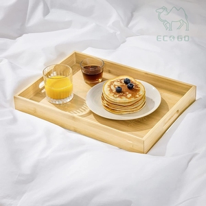 Plateaux de service en bambou de qualité supérieure Plateau en bois 3x élégant avec poignées en bambou véritable Plateaux à thé impressionnants Grands moyens petits - Product Image 3