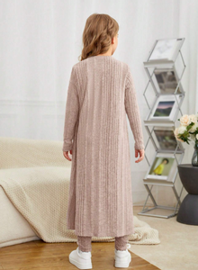 Girls Casual Outfits Set Solid Cami <b>Top</b> Open Front Coat Knitted Leggings 3Pcs for 8-12Years New Model Pants - Product Image 5