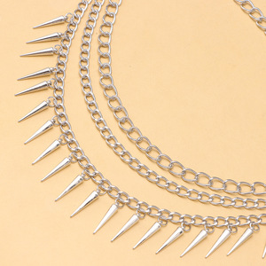 Chaîne de taille minimaliste multicouche à pampilles, style hip-hop en argent tibétain, pour usage quotidien, chaîne de corps tendance - Product Image 4