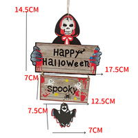 Décoration d'Halloween en bois : Pendentif citrouille peint écologique de 34 cm pour mur extérieur et cour, thème d'horreur