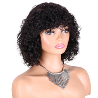Short brésilien pour Pixie Cut 100% cheveux humains naturel noir bouclés Bob perruques HD dentelle pour les femmes frange sans colle vente en gros