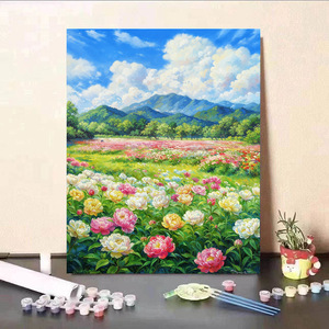 Peinture à l'acrylique sur toile à faire soi-même avec cadre, paysage de jardin peint à la main en gros - Product Image 1