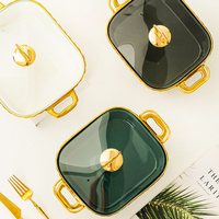 Hotel- und Restaurant-Buffetwärmer-Set mit Porzellan-Serviertablett und Glasdeckel für Hochzeiten und Partys