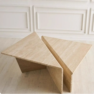 Juego de Mesas Nido Triangulares Tradicionales de Mármol Travertino, Mesa de Centro con Acabado Pulido, Fácil de Limpiar, <span class=keywords><strong>Color</strong></span> Antiguo Personalizado para Sala de Estar - Product Image 2