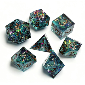 ชุดลูกเต๋า RPG ทำจากเรซินพร้อมดันเจี้ยนและมังกรทำด้วยมือมีขอบแหลมกระดาษลูกกวาดขนาดเล็กชุดลูกเต๋าหลายด้านเรืองแสง - Product Image 1