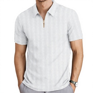 Polo tricoté demi-zip pour homme, manches courtes, rayé, fin, décontracté, été, vente en gros fabricant, fournisseur OEM - Product Image 1