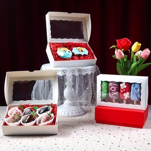 DOPONE 50 Cajas <span class=keywords><strong>de</strong></span> Cartón Reciclables Blancas <span class=keywords><strong>de</strong></span> 8x5x2 Pulgadas para Panadería con Ventana y Recubrimiento UV para Brownies Cubiertos <span class=keywords><strong>de</strong></span> <span class=keywords><strong>Chocolate</strong></span> - Product Image 2