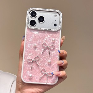 Funda de Teléfono Móvil con Lazo de Moda y Brillo de Nácar IMD para iPhone 18 17 16 15 14 Pro Max, Cubierta Protectora Rígida con Diamantes y Perlas - Product Image 3