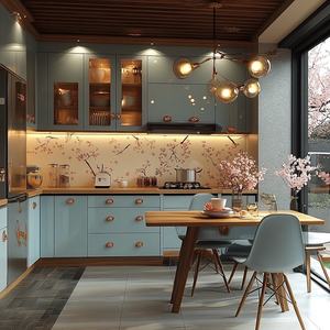 Klassischer Küchen schrank im französischen Stil Glastür Luxus-Sperrholz wand MDF Carcase Sink Fitted <span class=keywords><strong>Kitchen</strong></span> Drawer Basket Zubehör - Product Image 2