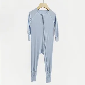 Vente en gros de pyjamas pour nouveau-nés couleur vierge pour enfants grenouillères en viscose pour bébés frères et sœurs barboteuse pj assortie avec pieds convertibles