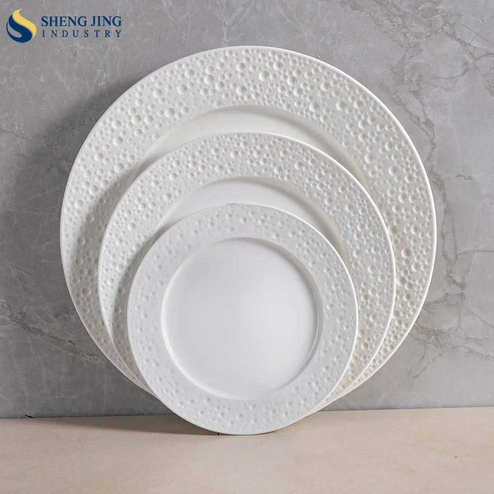 Grace White Round Wide Edge Keramik verstärktes Porzellan Restaurant Assiette Porzellan Blanc Steak Flacher Teller