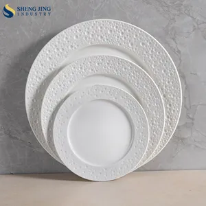Grace White Round Wide Edge Ceramic Reinforced Porcelain Restaurant Assiette Porcelaine Blanc Steak Flat Dinner Plate