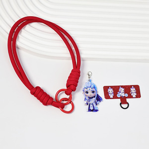 Nezha Phone Lanyard Red Polyester <b>Braided</b> Rope Pendant Wrist Strap Mobile <b>Accessory</b> - Product Image 3