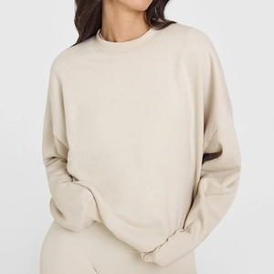 Custom High Quality 100% Cotton Terry <b>Fleece</b> Blank Women Oversized Long Sleeve Ribbed Hem and Cuffs Crewneck Pullover Sweatshirt - Product Image 1