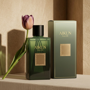 Aikun Luxury 3 Day Sample 7 Day Ship 270ML Green Square Glass Any Scent Reed <b>Diffuser</b> Set with Metal Nickel Logo Green Box - Product Image 1