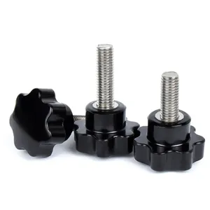 High Precision Black Thumbscrew Clamping Knob Bolt Plastic Head Star Knobs With Threaded Stud