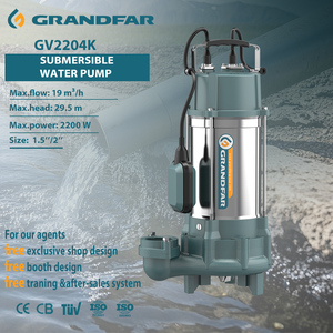 Bomba sumergible para aguas residuales Grandfar 3HP 2.2kw con flotador, altura de elevación de 29.5m, de acero inoxidable, modelo GV2204K, con cortador de aguas residuales GV2204K GV - Product Image 1