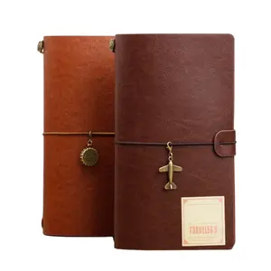 Customized Brown Vintage Handmade Plain Leather Cover Vintage Travel Journal Craft Paper Portable Notebook With String Binding