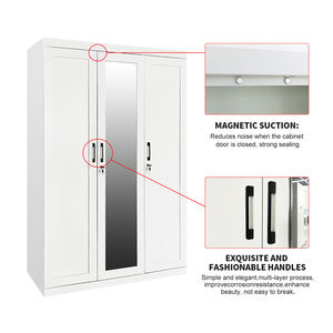 Armoire multi-usages à 3 portes battantes en métal Fer Placard mobilier de chambre Acier gaufré Armoire avec miroir - Product Image 3