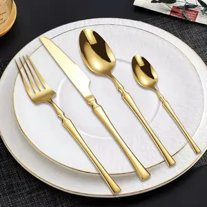 Unique Slim Handle Golden Silver Flatware 4 pcs Set Heavy-duty Modern Stainless Steel Cutlery Set For Wedding Party