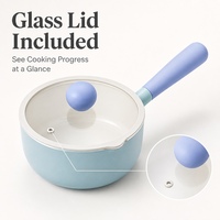 Casserole antiadhésive en céramique saine sans PFAS avec couvercle en verre et poignée confortable pour cuisinière à induction électrique et à gaz