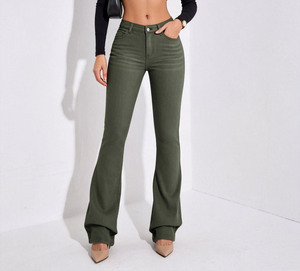Jeans micro-évasés au style frais et doux pour femmes, pantalons stretch slim fit adaptés aux filles aux silhouettes pomme - Product Image 1