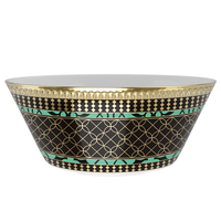 Assiette de luxe en céramique verte à motif arabesque, bord doré et noir, vaisselle en porcelaine pour hôtels et restaurants, vente en gros