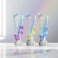 Trophée en cristal éblouissant, nouveau, coloré et créatif, sur mesure, haut de gamme, gravé, imprimé UV/sablage, motifs étoiles et fleurs
