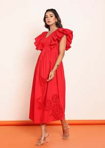 Robe midi à manches volantées, robes décontractées pour femmes, avec tissu léger, coupe confortable, silhouette flatteuse - Product Image 2