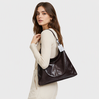 Sac Hobo Grande Capacité en Cuir PU Huilé pour Femme, Sac à Bandoulière Souple avec Sangle Réglable Style Vintage