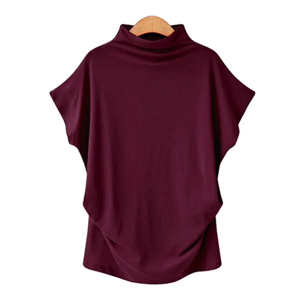 Wholesale loose blouse for women high neck short sleeve tops blouse women High Quality T shirt