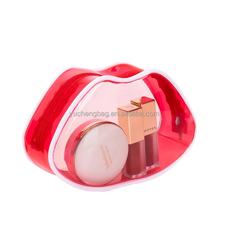 Sac à cosmétiques en PVC, Transparent, pour lèvres, pour maquillage, rouges, à fermeture éclair, accessoire de beauté, imperméable, toilette, 50 pièces