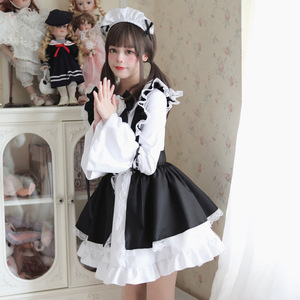 Cute Japanese Lolita Maid Outfit Black White Dress Set For Women Cosplay Costume S 4XL - Product Image 2