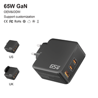 Chargeur GaN 65W PD 2C1A Prise EU Certifié CE FCC RoHS Vente en Gros d'Usine Chargeur USB C GaN QC Charge Rapide pour Ordinateur Portable