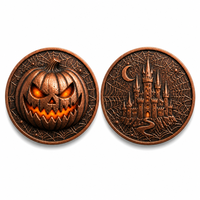Pièce de monnaie commémorative en bronze Premium phosphorescente pour le défi de la citrouille d'Halloween, avec château gothique et boîte cadeau en bois