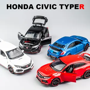 1:32 Honda Civic Typer-R, литой автомобиль, игрушка для детей, 15,5 см, имитация автомобиля из металлического сплава с подсветкой и звуком