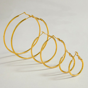 Pendientes de aro de acero inoxidable con diseño geométrico de círculo grande, joyería de moda para mujer - Product Image 3