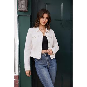 Veste en jean courte pour femme, coupe ajustée, boutonnée, classique, avec poches, en jean extensible - Product Image 6