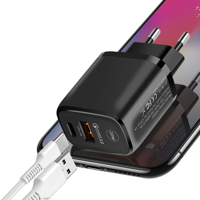 2023 Best Seller Pd 20w Usb Charger 18W Qc3.0 Quick Charge Portable Fast Charging Dual Port Wall Charger for Phone Smartphones