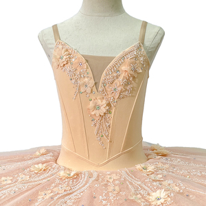 Tutú de Ballet Profesional para Niñas, Color Rosa Melocotón, con Apliques de Encaje y Pedrería, para Representaciones de El Cascanueces - Product Image 3