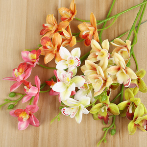 Fleurs artificielles Phalaenopsis Orchidées Yiwu Datuo Florist 10 pouces blanc laiteux rose orange jaune pour mariage et décoration de salon - Product Image 1