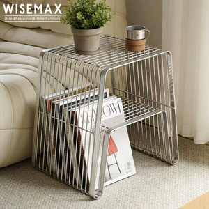 WISEMAX FURNITURE Table d'appoint en acier inoxydable lignes mi-siècle, rangement pour salon, table basse d'angle simple pour hôtel - Product Image 5