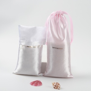 Wholesale Pink <b>White</b> Satin Make up Cosmetic Hair Packaging <b>Bags</b> for Hair Extensions - Product Image 2