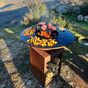Barbecue en acier Corten robuste pour extérieur, nouveau design européen, idéal pour cuisines de jardin et foyers, avec grilles métalliques et foyer à charbon - Product Image 3