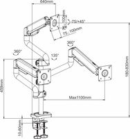 Support de bureau ergonomique robuste à ressort à gaz pour trois moniteurs de 14 à 32 pouces