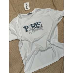 Camiseta Fiori para Mujer, Blanca, con Estampado de Purpurina Paris, Manga Regular, 100% Algodón Jersey, Transpirable - Product Image 1